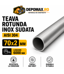 Teava rotunda inox sudata AISI 304, 70 x 2 mm, 6 metri Teava rotunda inox sudata AISI 304, 70 x 2 mm, 6 metri